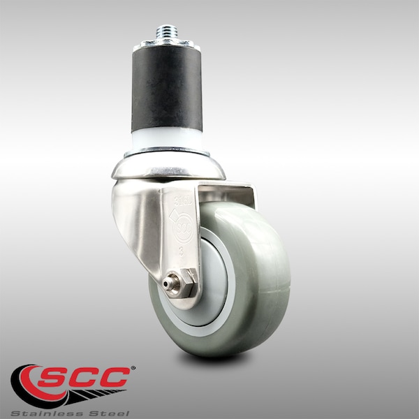 3 Inch 316SS Gray Polyurethane Wheel Swivel 1-7/8 Inch Expanding Stem Caster